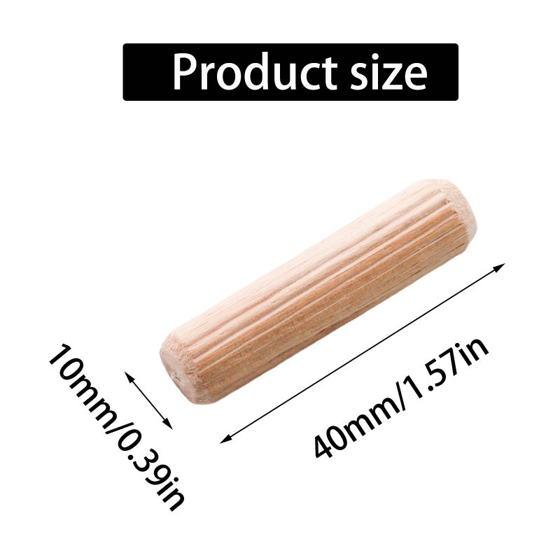 Adyoney 48Pcs 10mm x 40mm / 2/5 Inch x 1.57 Inch Wooden Dowel Pin Fluted Beveled Ends Wooden Pegs Support Shelves - Image 2